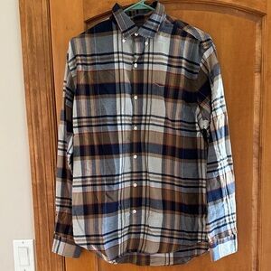 Van Heusen Men's Casual Plaid Shirt - Navy, Gray, and Tan Mediun